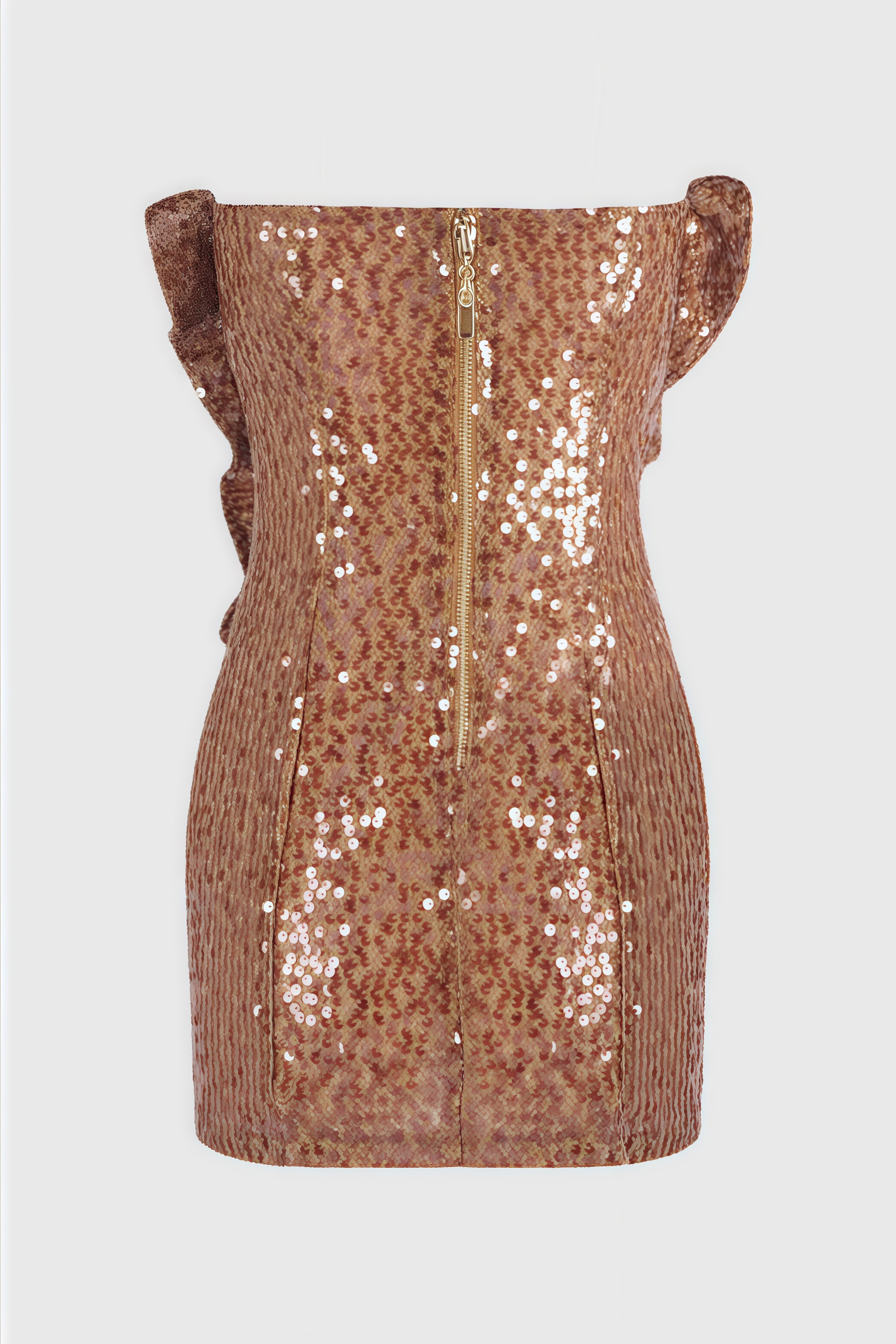 Sequin Strapless 3D Rosette Ruffle Bodycon Mini Dress