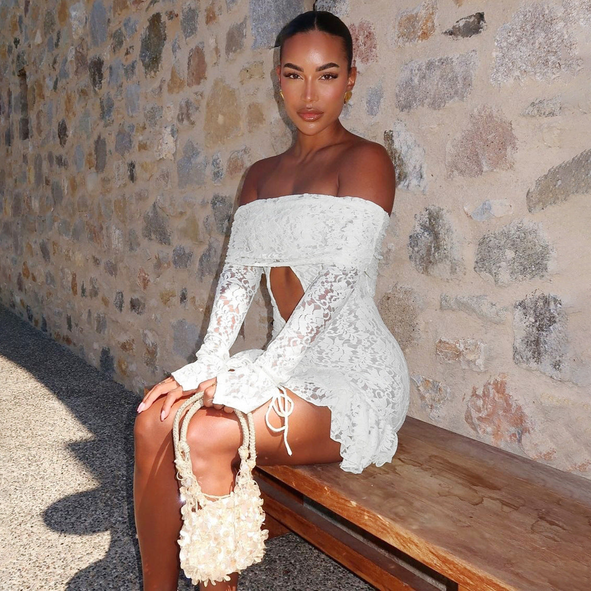 Cutout Lace Long Sleeve Dress - View 3