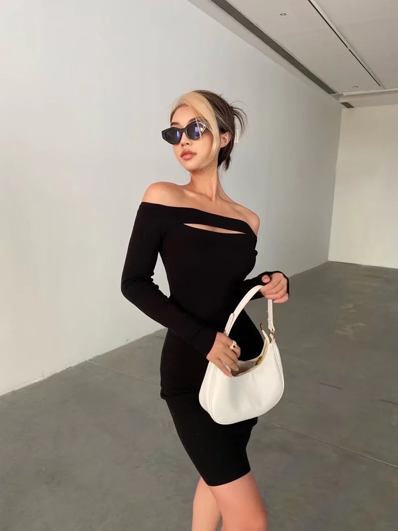 Victory Ribbed Off The Shoulder Midi Dress Black