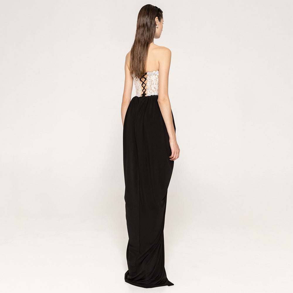 Sexy Women Lace Bead Strapless Dress High Elastic Split Long Dress - View 4
