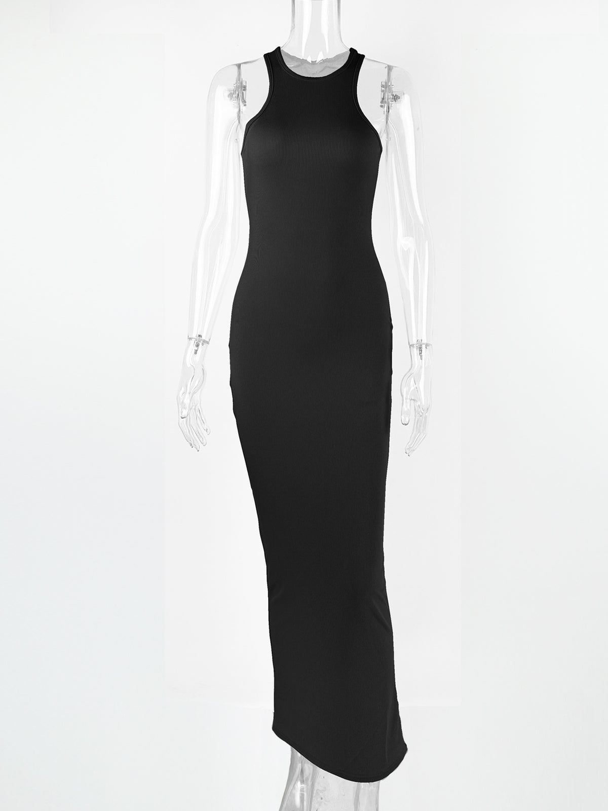 Ribbed Knit Round Neck Sleeveless Bodycon Maxi Dress 5