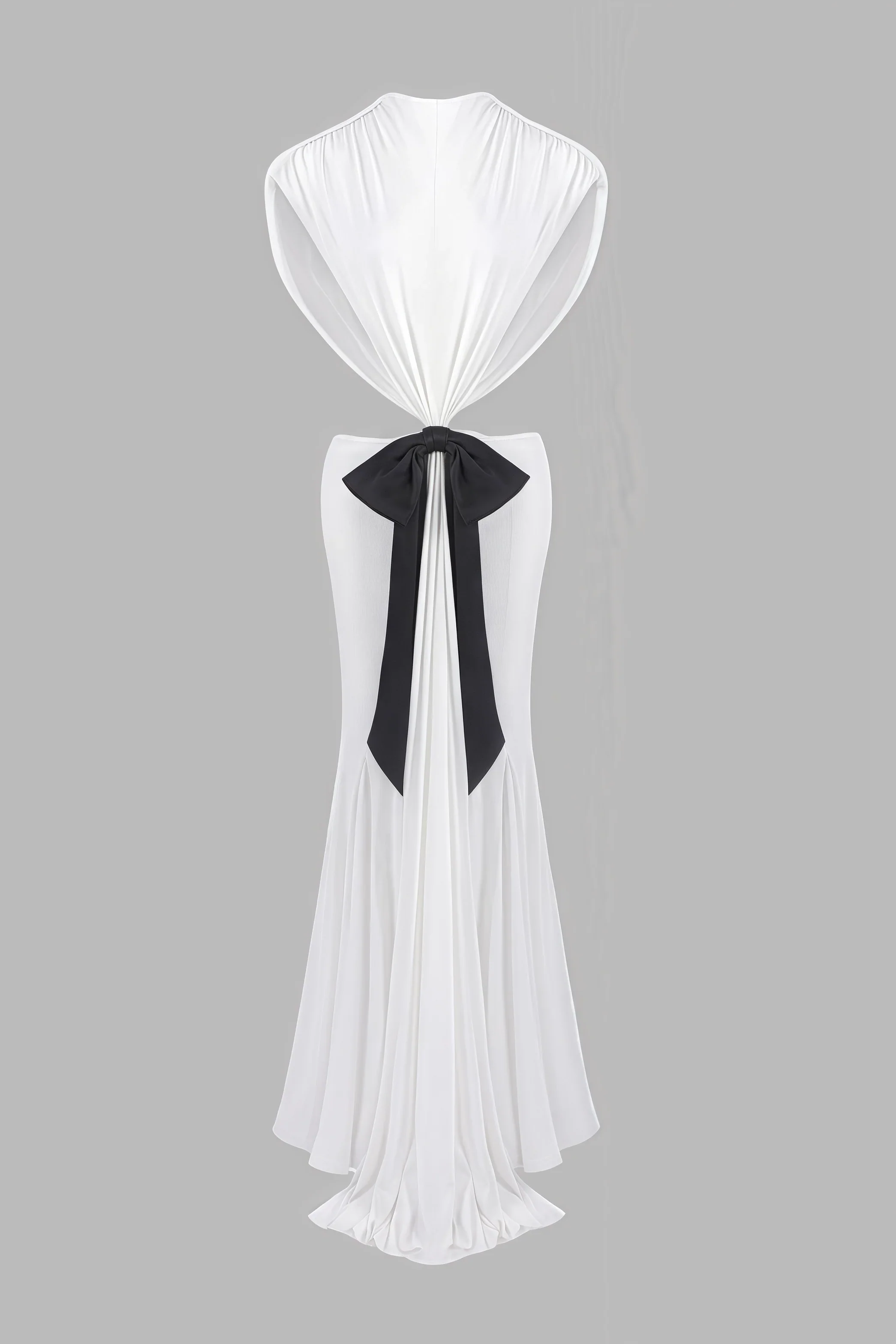 Gaelyra White Backless Satin Pleated Maxi Dress - View 5
