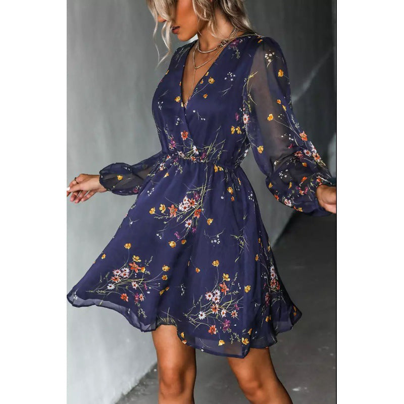 Floral Mini Dress Mesh Sleeves - View 2