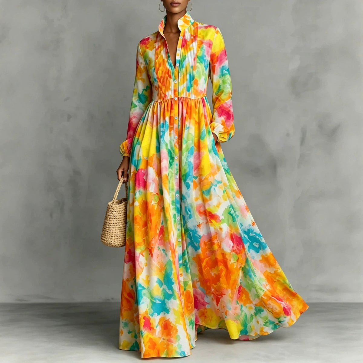 Women Shirt Dress Floral Pattern Digital Printing Dress