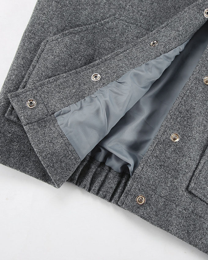 Gray Stand Collar Oversized Wool Coat