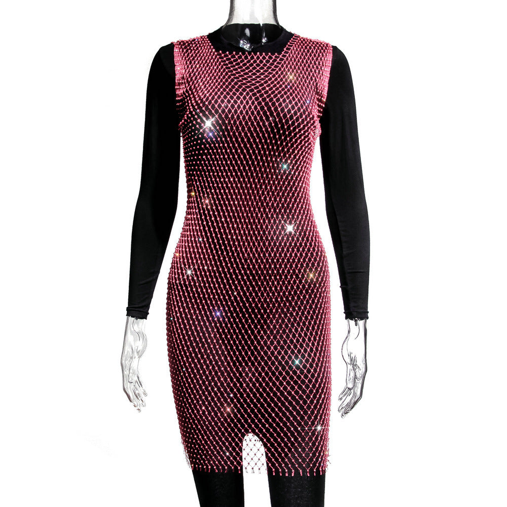 Rhinestone Fishnet Mesh Sleeveless Sheer Mini Beach Cover Up 14