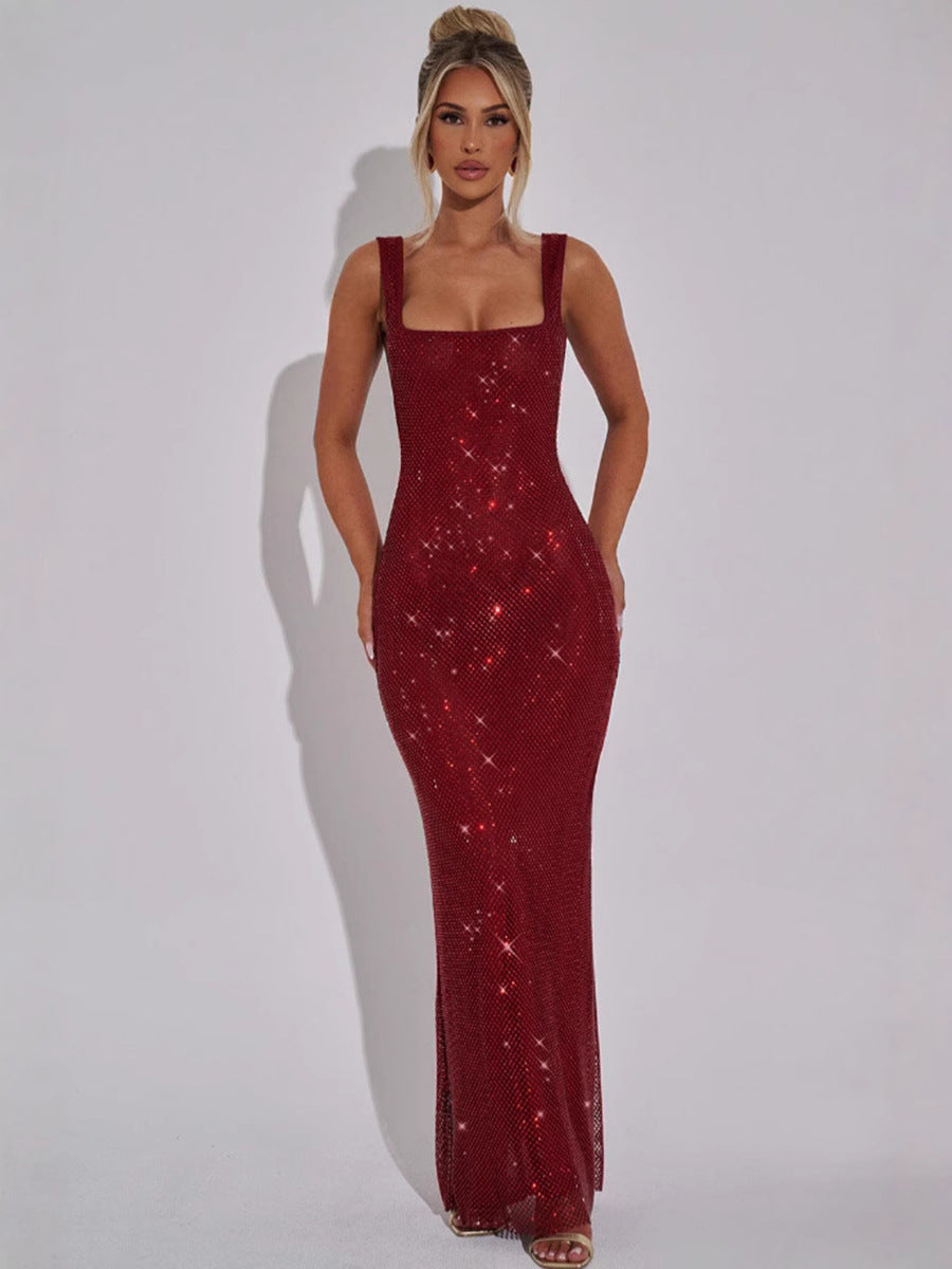 Sequin Square Neck Bodycon Maxi Formal Dress - View 5