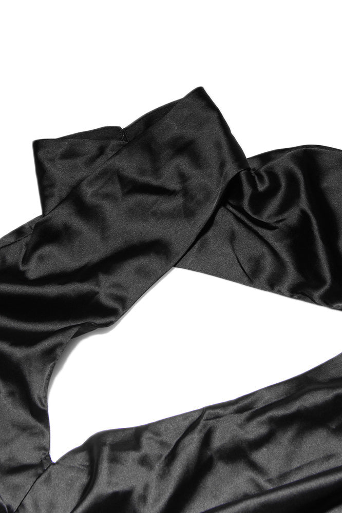 Satin Cowl Neck Long Sleeve Cut Out Ruched Bodycon Dress