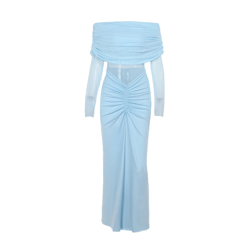 Off Shoulder Mesh Pleated SocialiteElegant Micro Maxi Dress - View 5