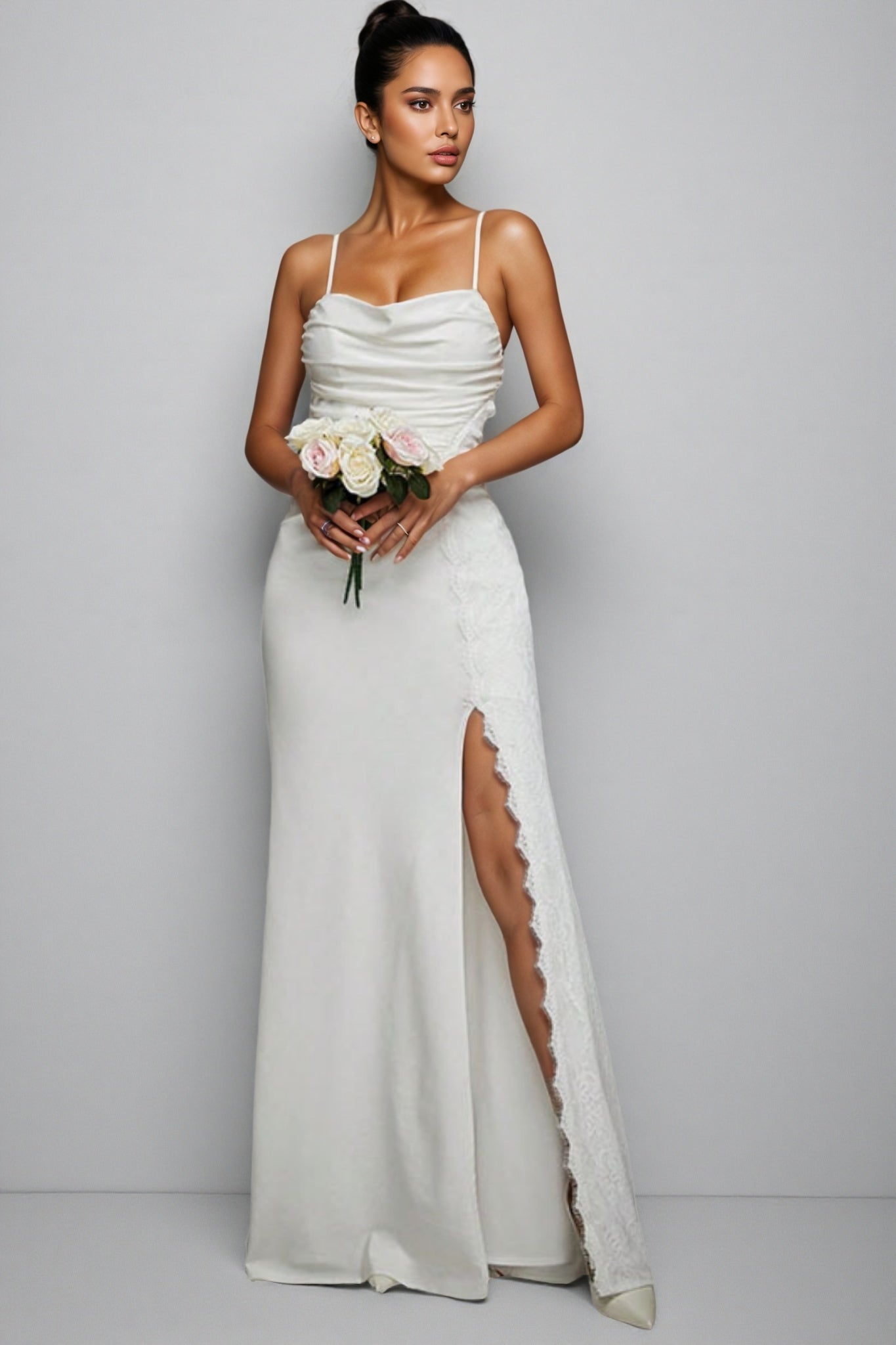 Xila White Split Satin Maxi Dress - View 2