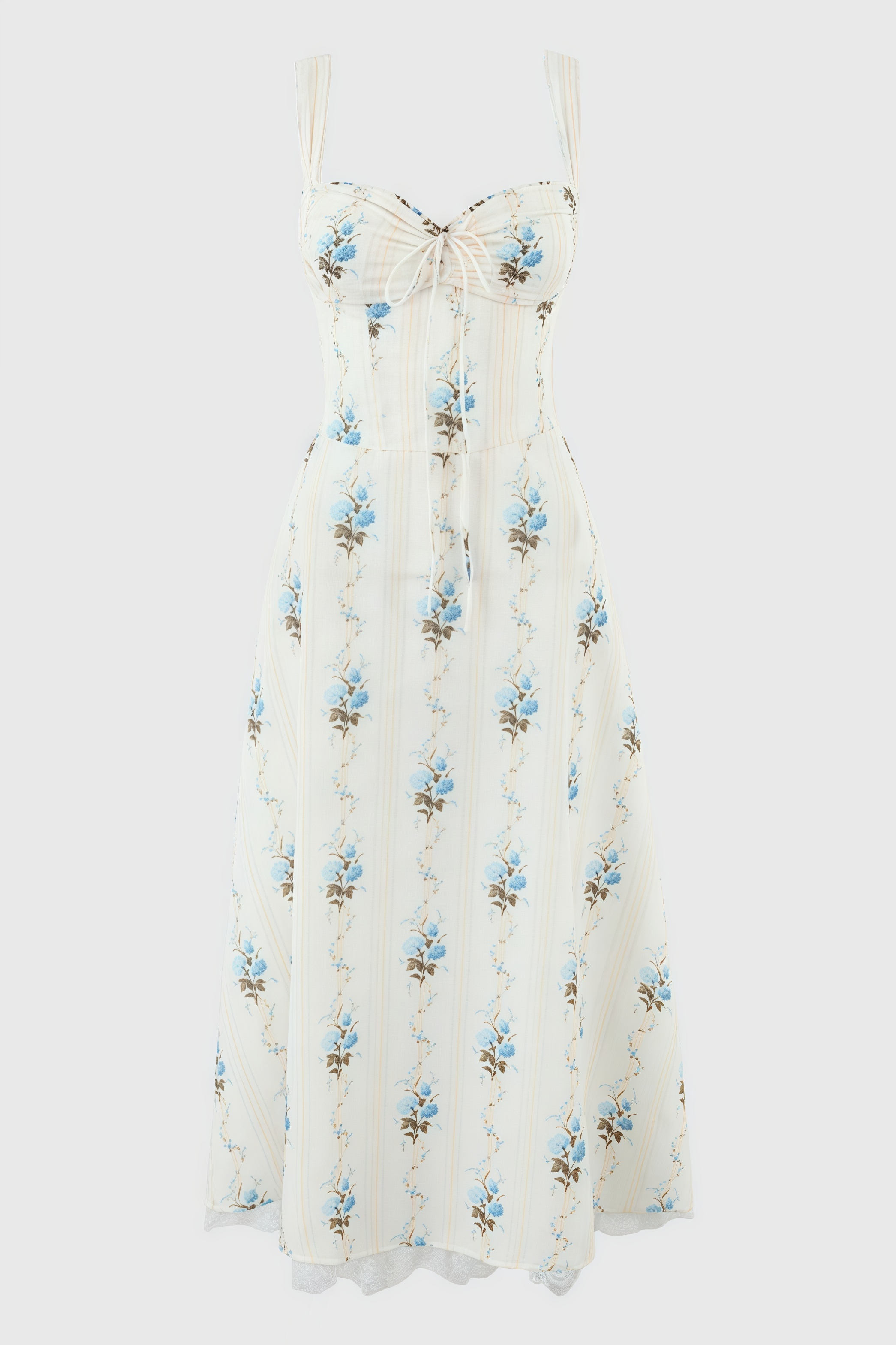 Floral Sweetheart Corset Fit and Flare Bubble Hem Midi Dress