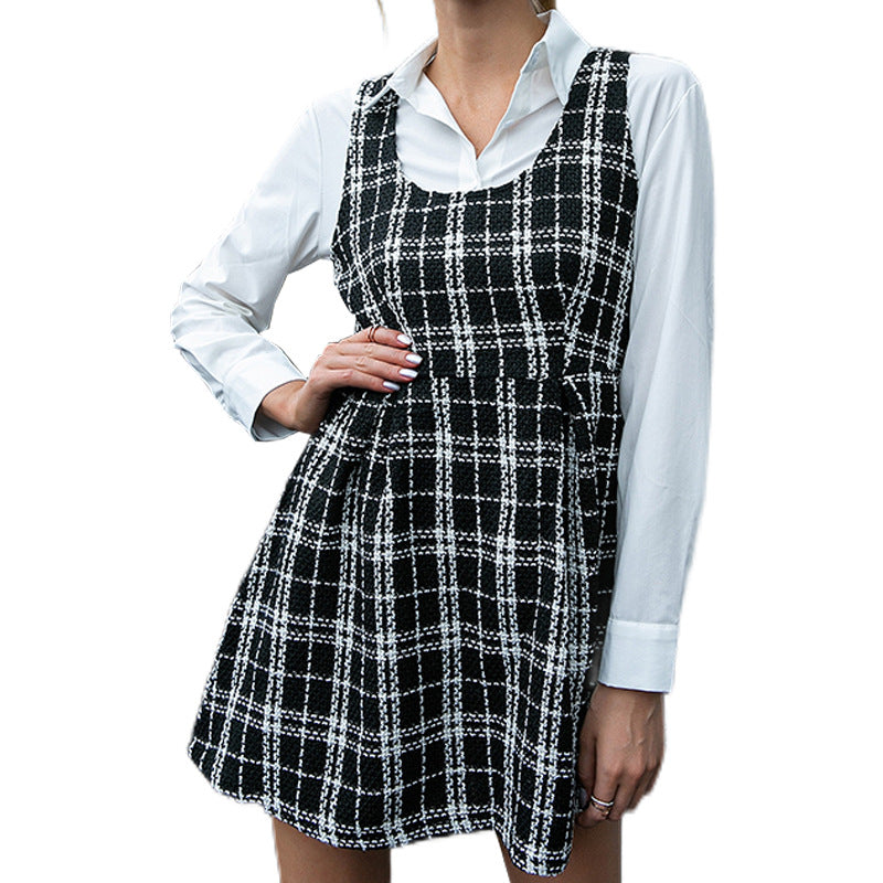 Plaid Tweed Scoop Neck Sleeveless A-Line Pinafore Mini Dress 5