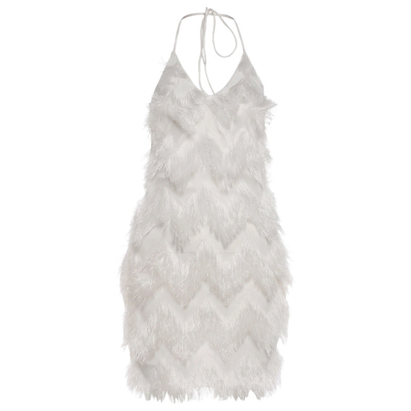 Tiered Fringe V-Neck Spaghetti Strap Backless Mini Party Dress 5