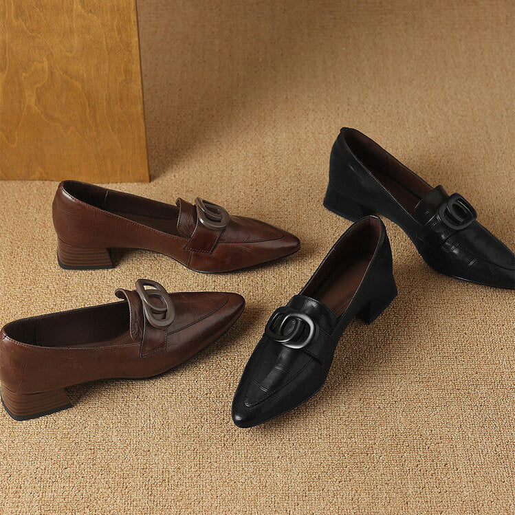Pointed Toe Ring Buckle Slip On Loafers