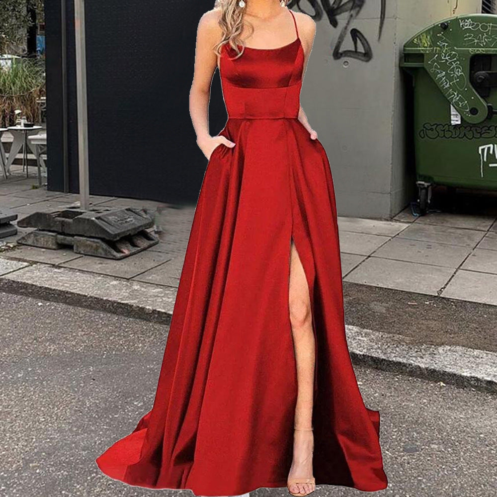 Satin Halter Neck Mermaid High Split Maxi Dress
