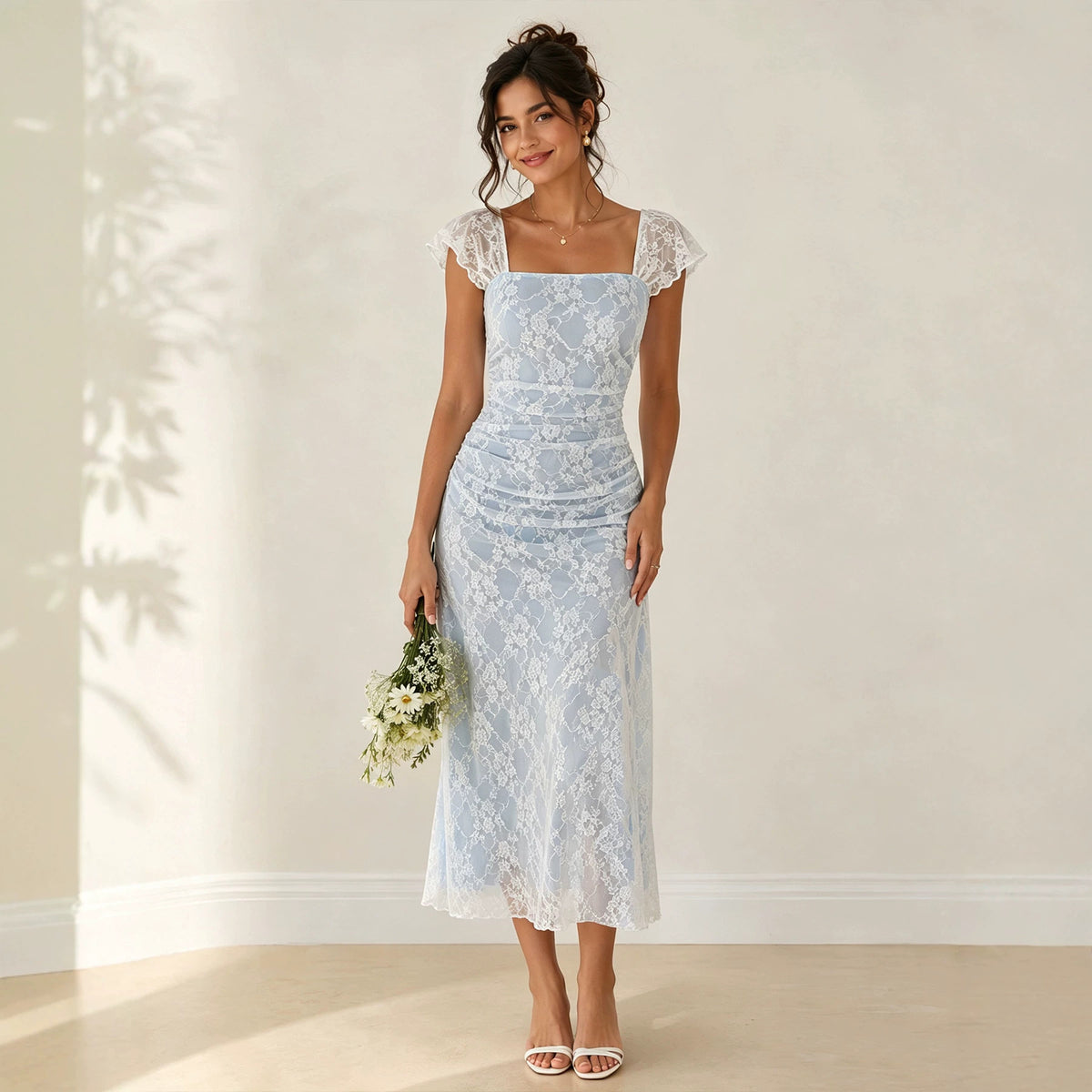 Women Clothing Lace Slimming Elegant Lady Mesh Tea Break Dress