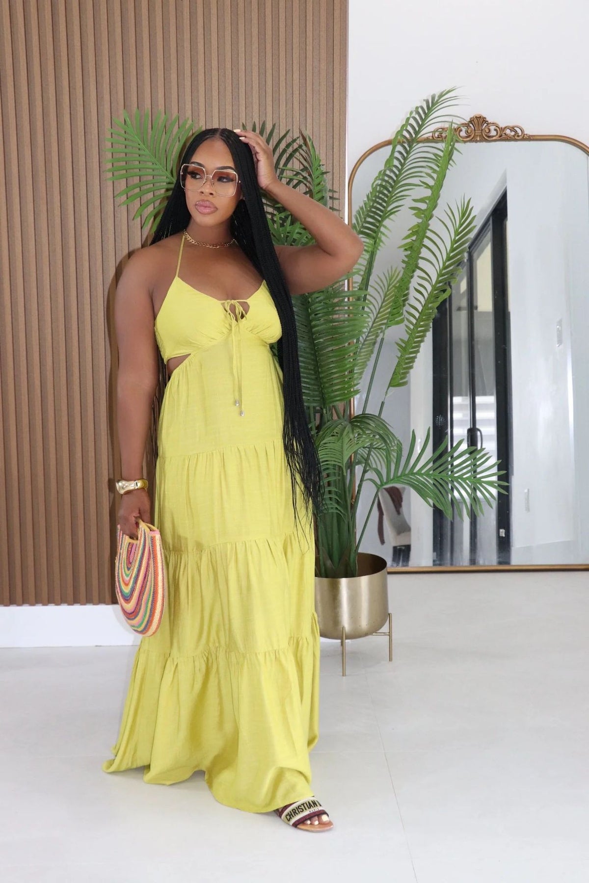 Halter Neck Tie Front Cut Out Backless Tiered Maxi Dress 4