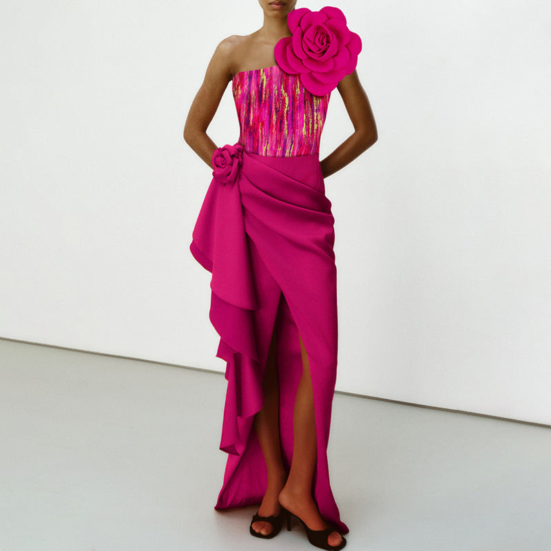 Rose Flame One-Shoulder Swimsuit Set - Rose Red