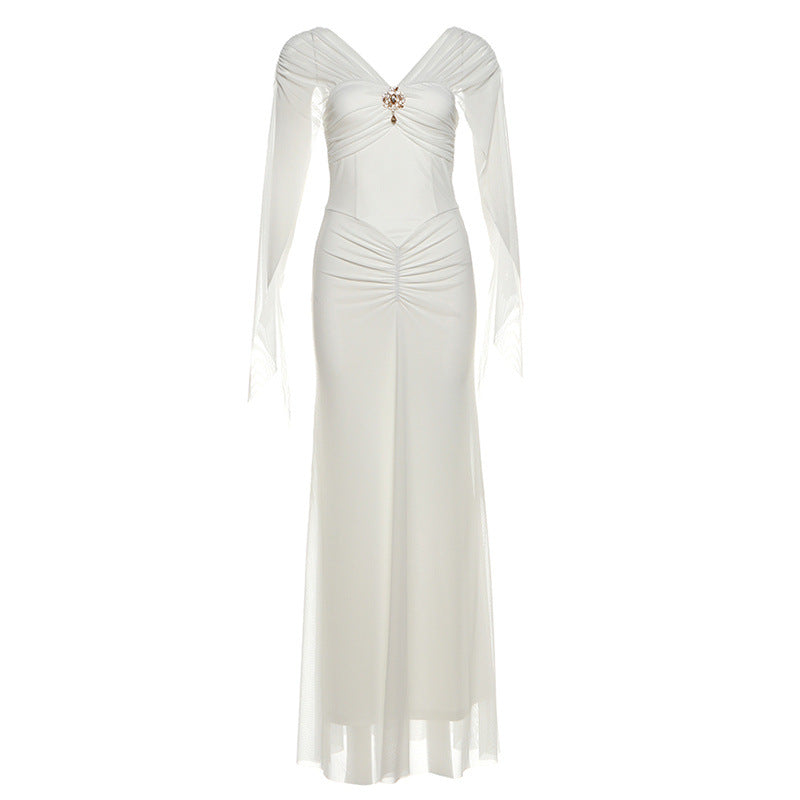 Autumn Winter Mesh Stitching off Shoulder Tight Sheath Dress - View 5