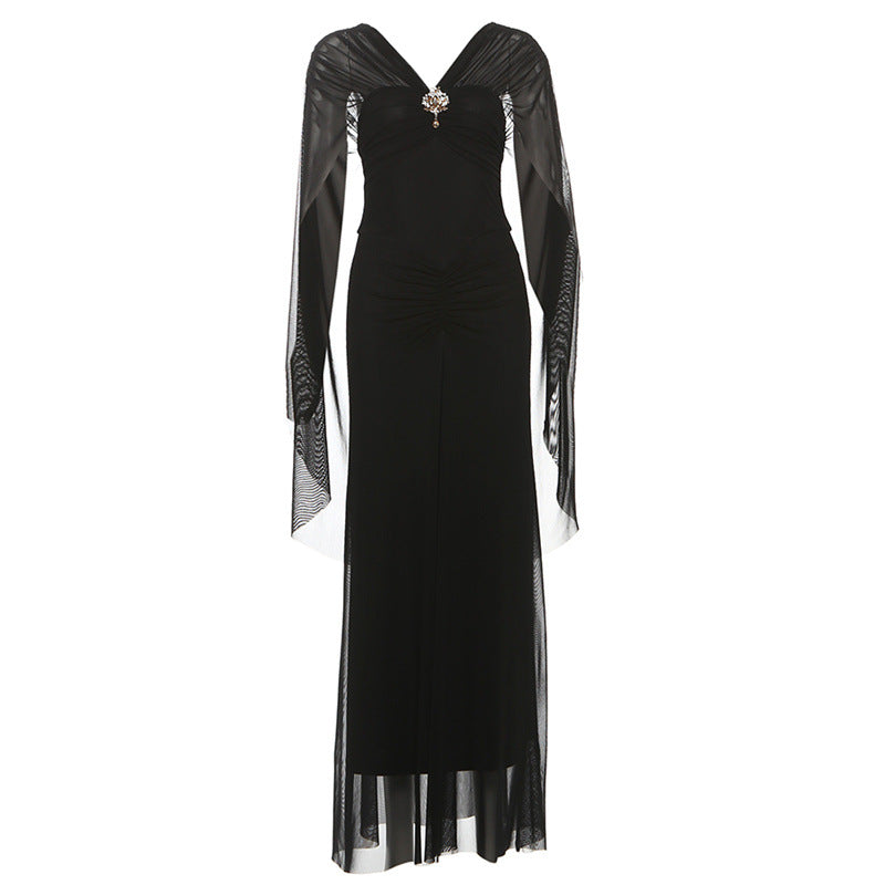 Autumn Winter Mesh Stitching off Shoulder Tight Sheath Dress - View 6