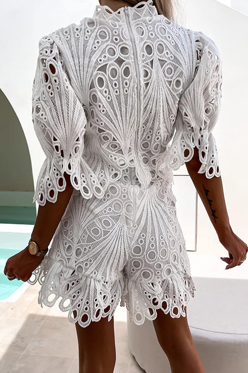 Crochet Lace Half Blouse Short Set