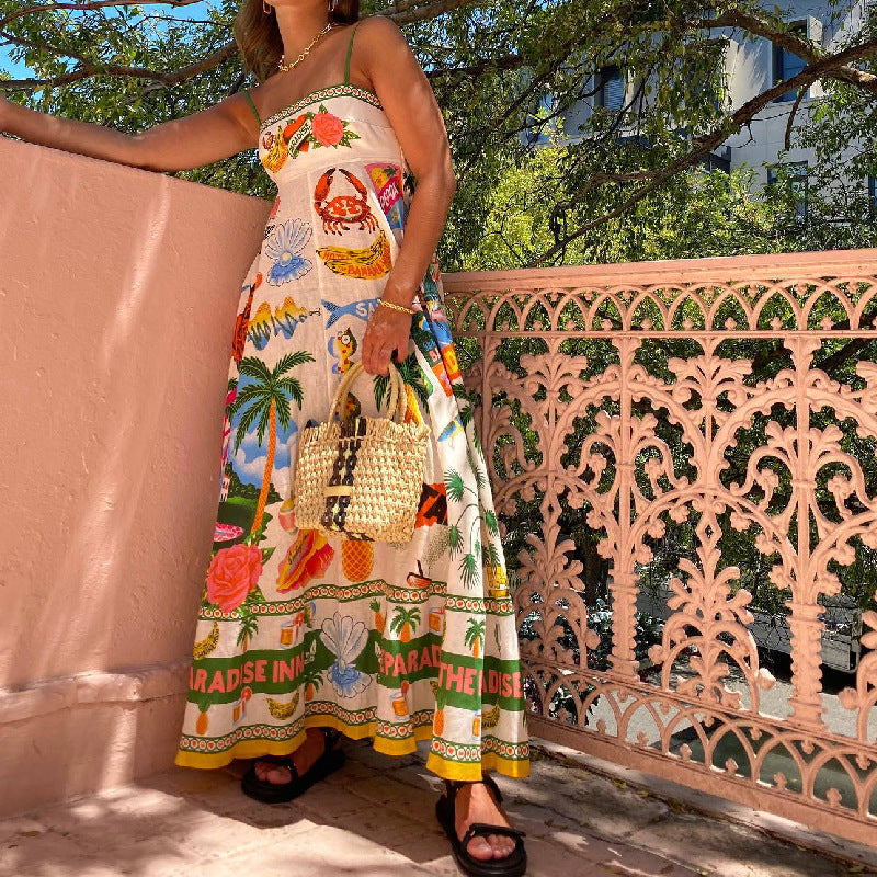 Tropical Graphic Print Spaghetti Strap Fit and Flare Maxi Dress 4