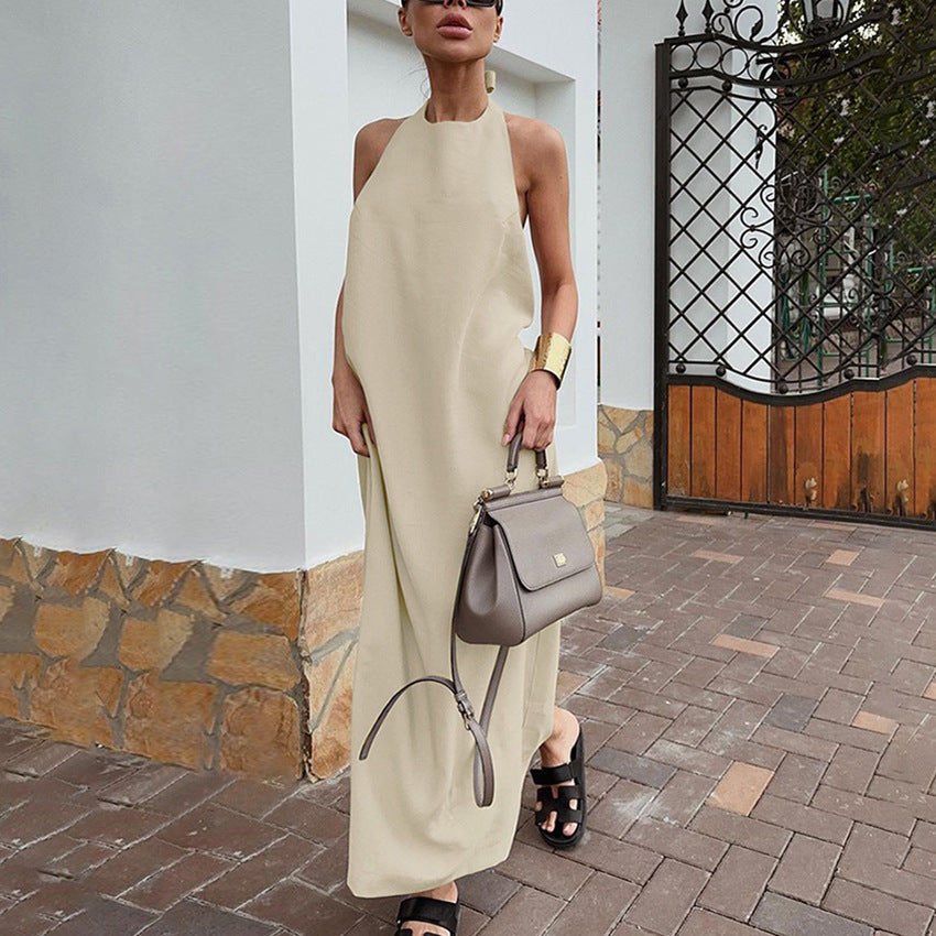 Halter Neck Sleeveless Loose Column Maxi Dress