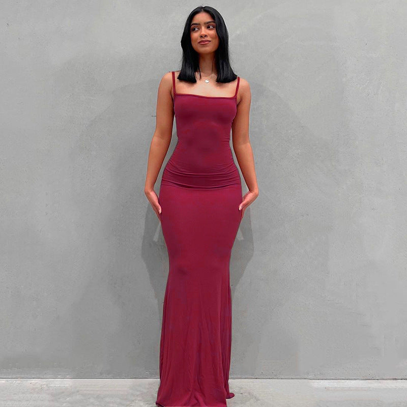 Scoop Neck Spaghetti Strap Bodycon Mermaid Maxi Dress 9