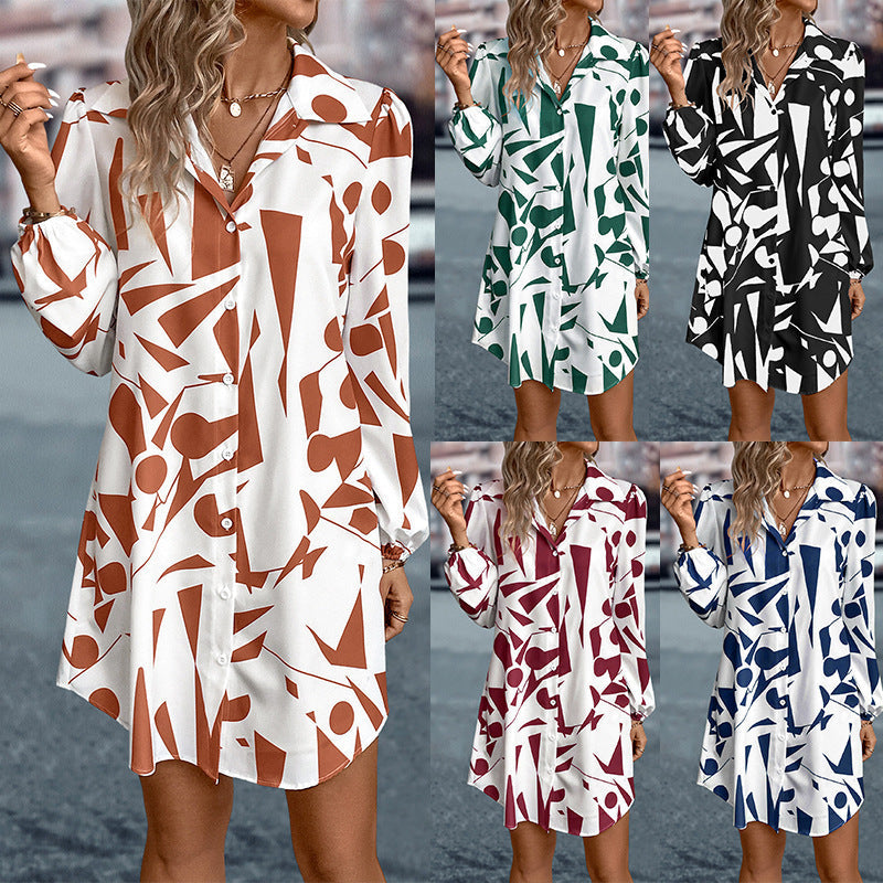 Pilar Statement Women's Abstract Printed Shirt Dress Designer Edit