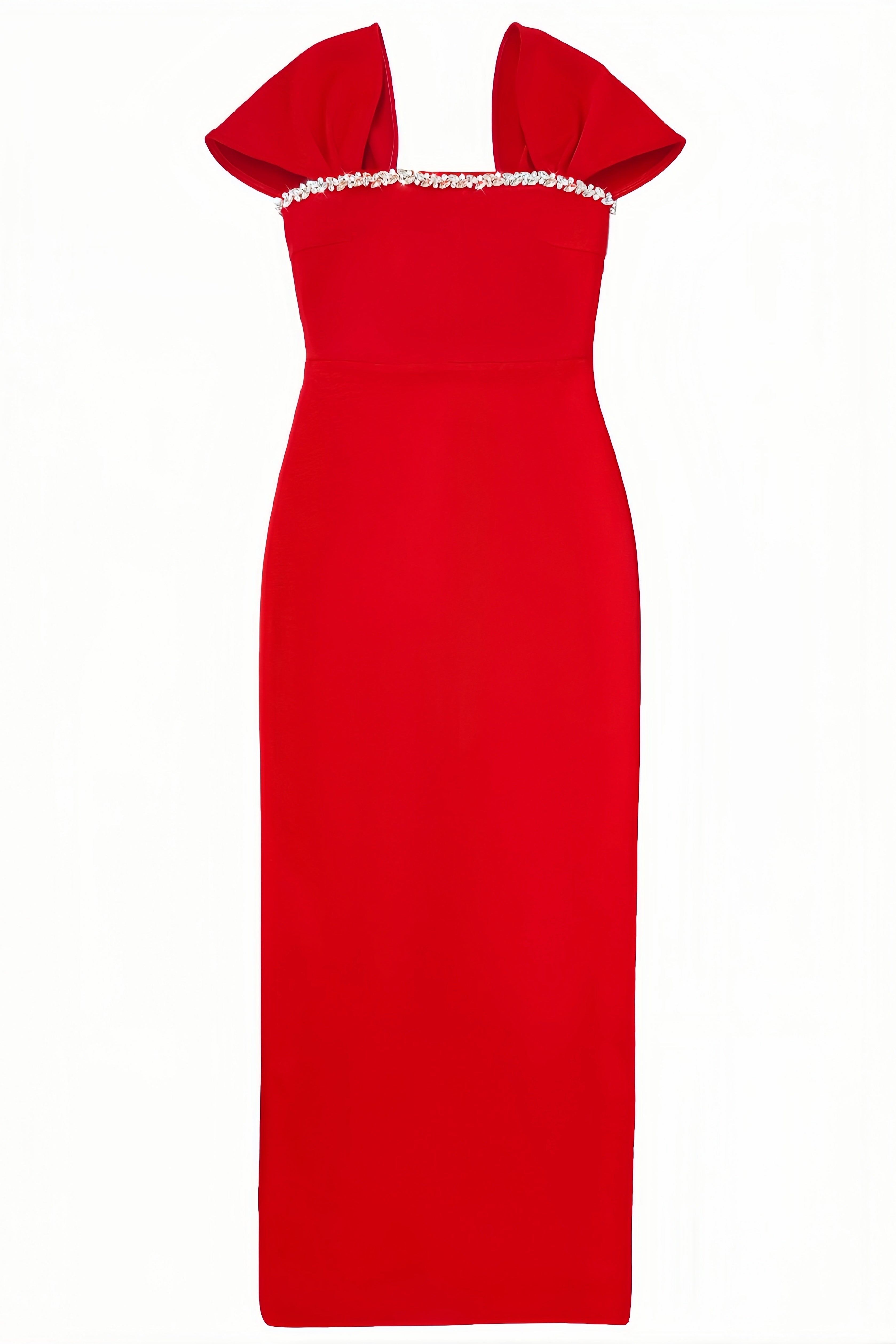 Crystal Trim Square Neck Petal Sleeve Bodycon Maxi Gown - View 5