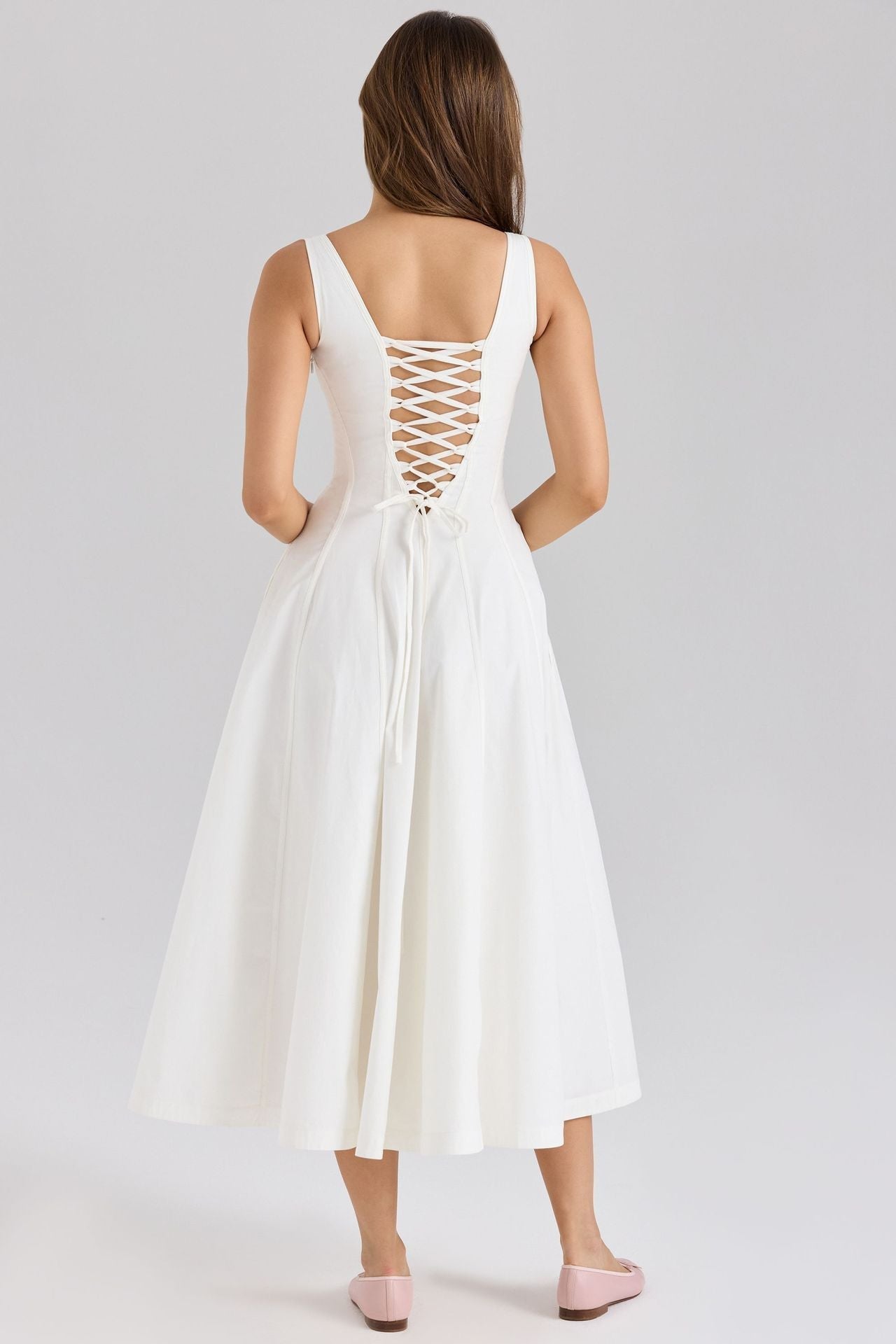 Cotton Maxi Dress with Lace-Up Back - View 8