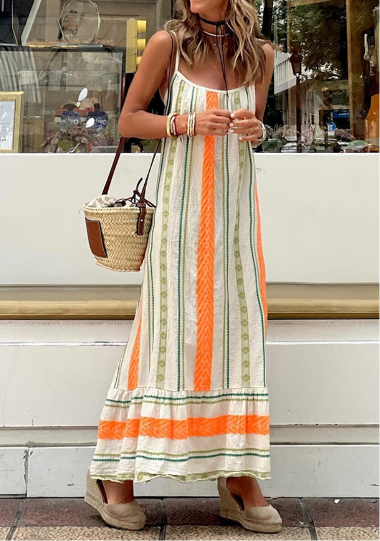 Summer Bohemian Print Strap Loose Dress for Women