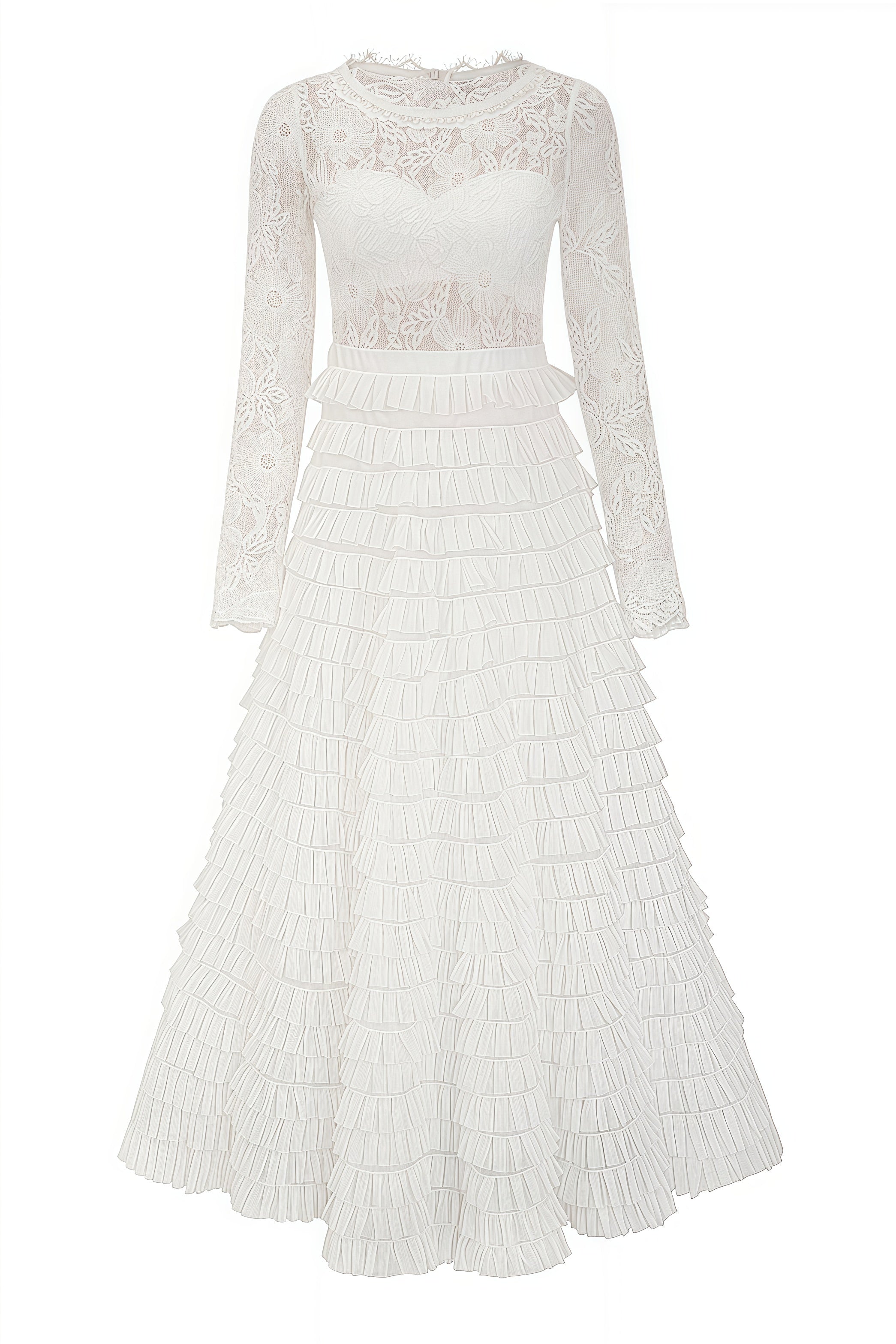 Yuio White Hollow Lace A-line Maxi Dress - View 5