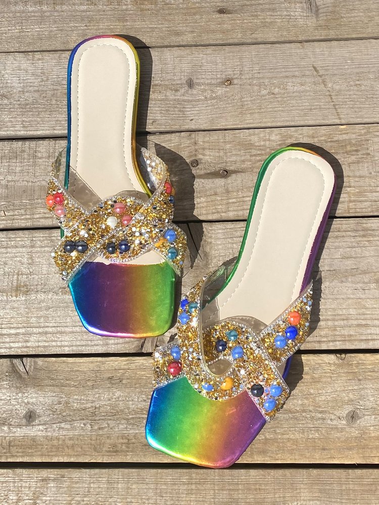 Sequin Pearl Colorful Flat Sandals