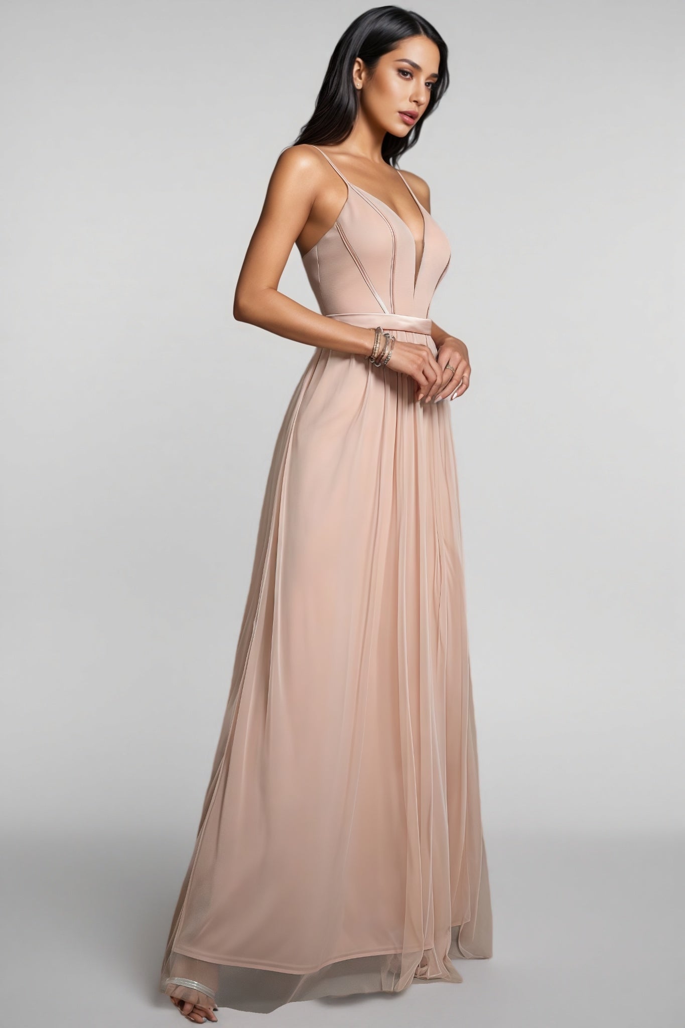 Crispina Pink Strappy Mesh Maxi Dress - View 3