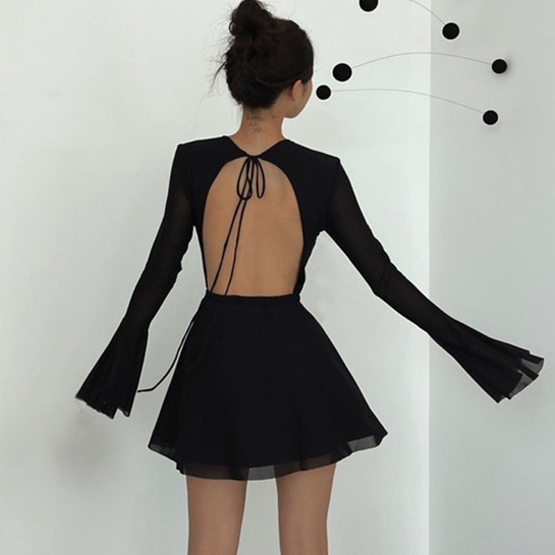 Fall Park Caiying Same Crew Neck Trumpet Long Sleeve Mesh Dress - View 3