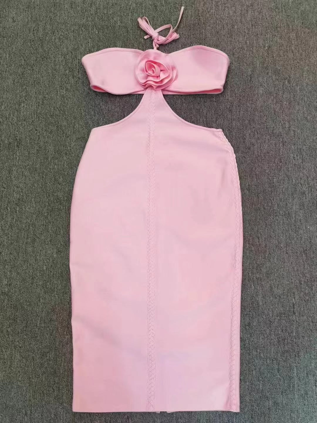 Halter Cut out Backless Three Dimensional Floral Tight Dress