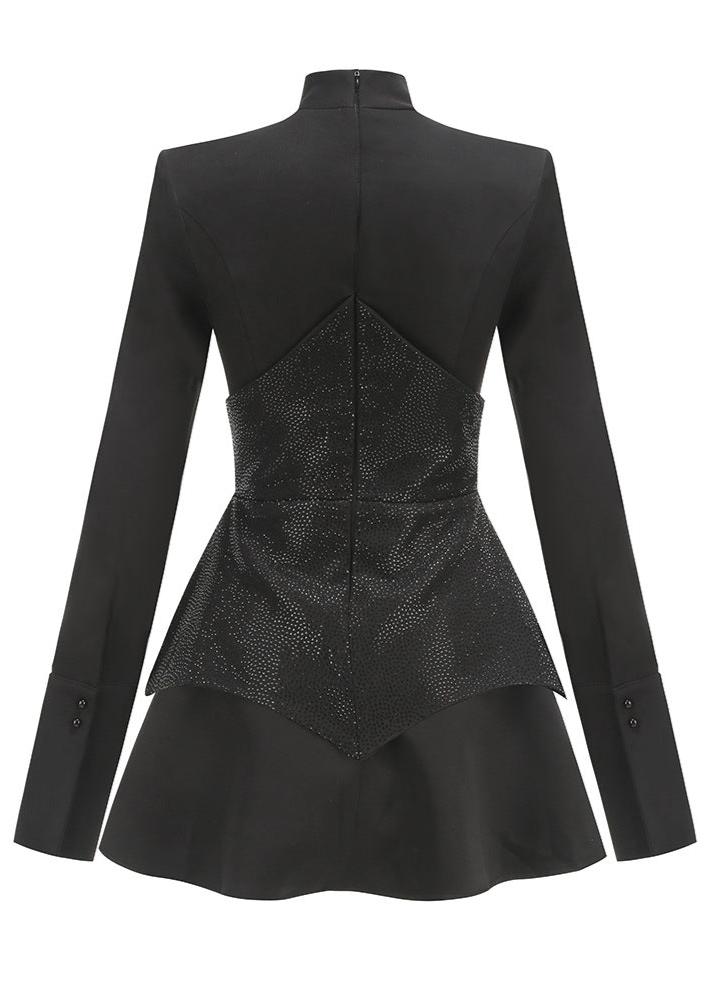 Faux Two Piece Sequin Corset Long Sleeve Tiered Mini Dress