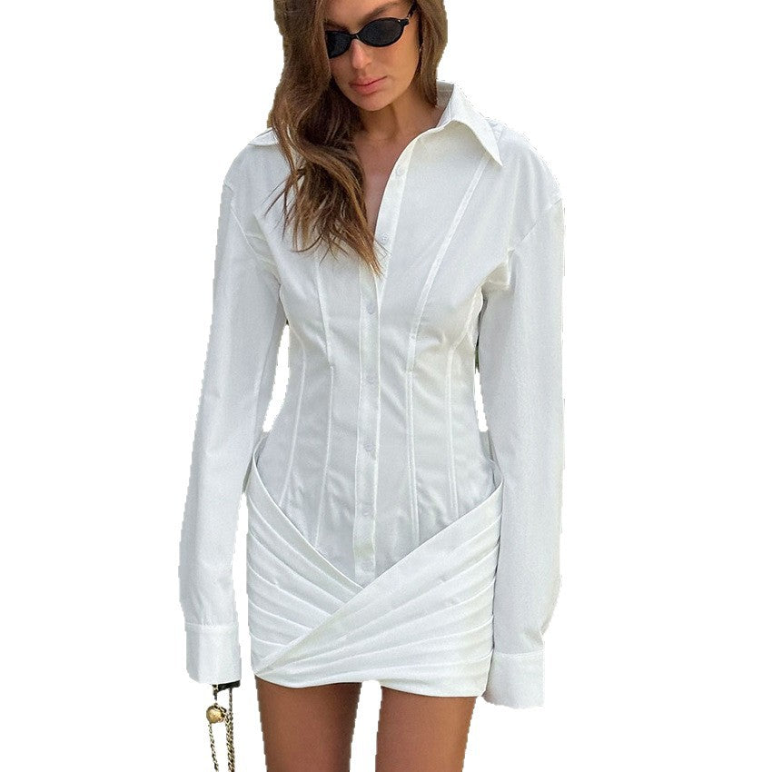 Long Sleeve Collared Ruched Bodycon Mini Dress 5