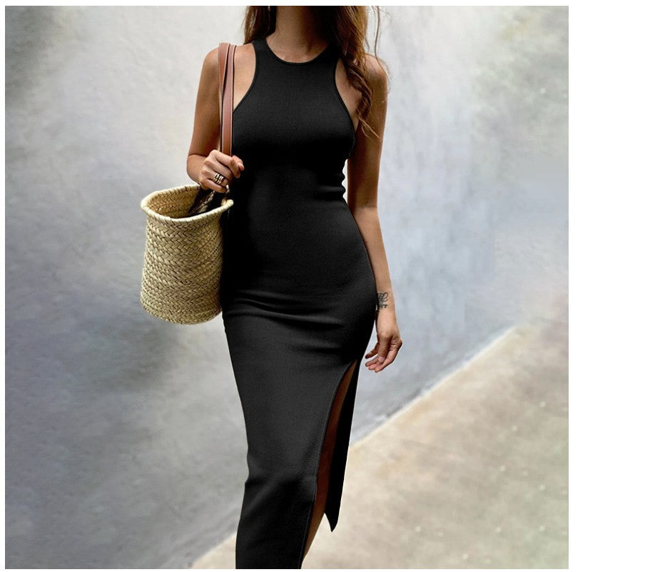 Maguire Mock Neck Slit Maxi Dress Black