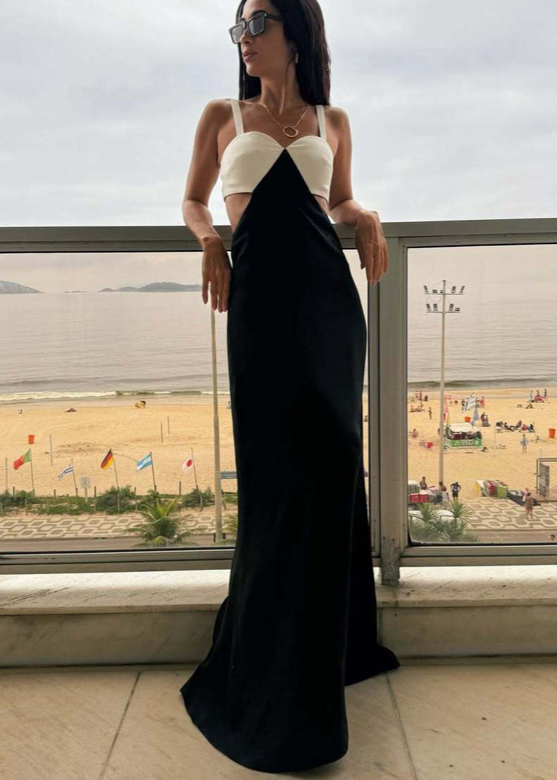 Sweetheart Spaghetti Strap Side Cut Out Two Tone Maxi Gown