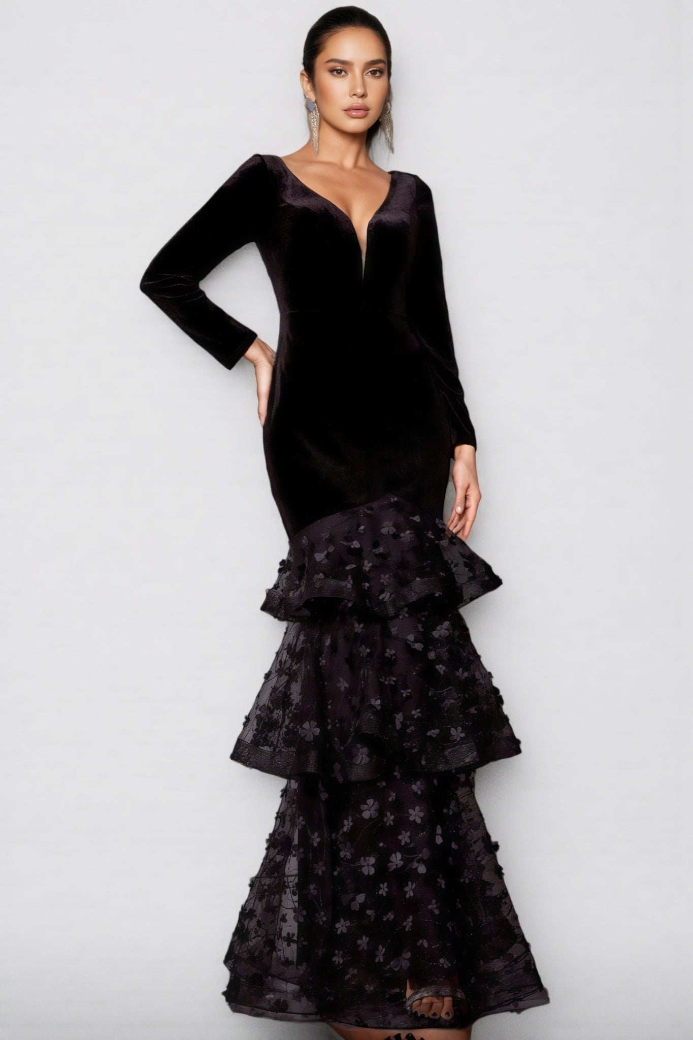 Nader Black Layered Mesh Maxi Dress - View 2