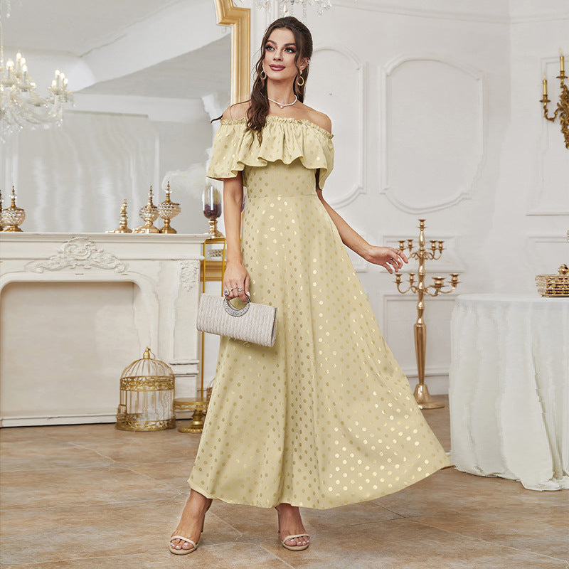 Dress off Neck High Waist Slim Women Printed Dress