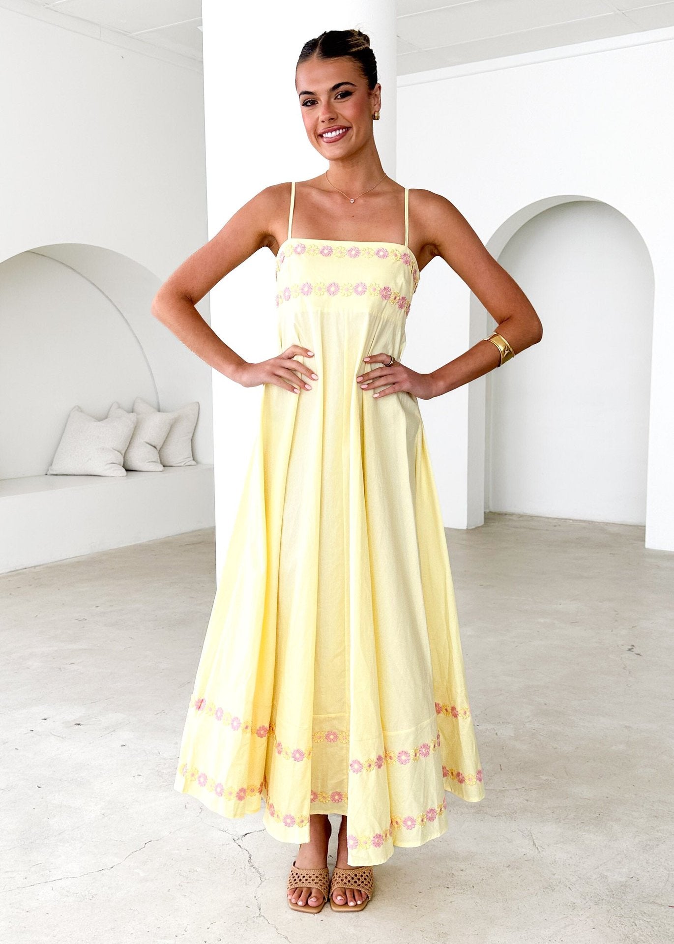 Floral Embroidered Spaghetti Strap Maxi Dress Summer 7