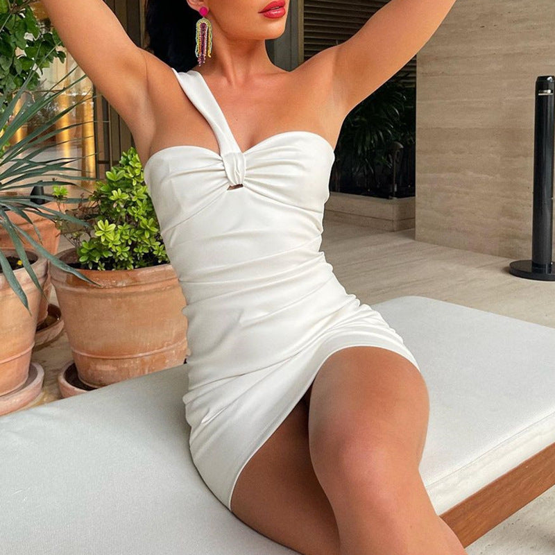 One Shoulder Twist Front Ruched Bodycon Mini Dress 7