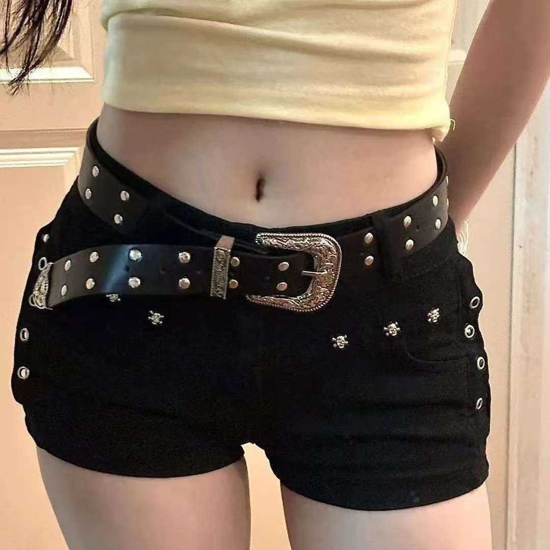 Stretch Bodycon Rivet Low Rise Shorts