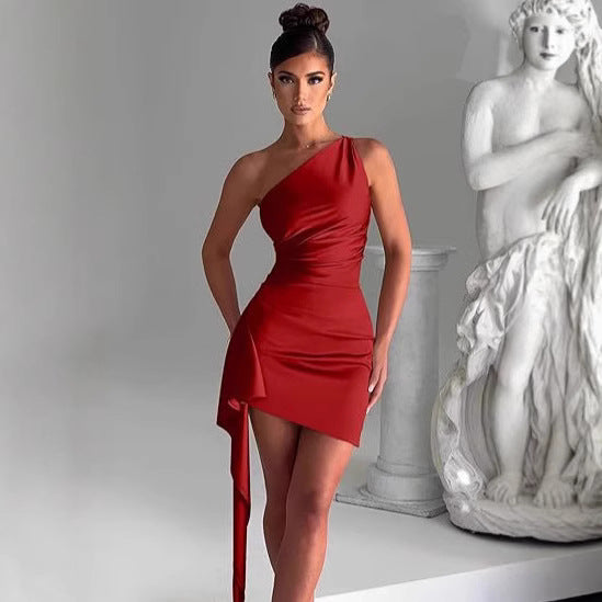 Asymmetrical One Shoulder Bodycon Evening Midi Dress