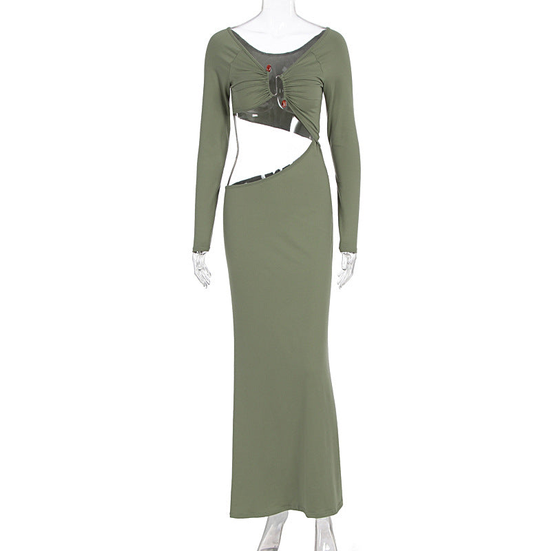 Off Shoulder Long Sleeve Twist Cut Out Bodycon Maxi Dress 2