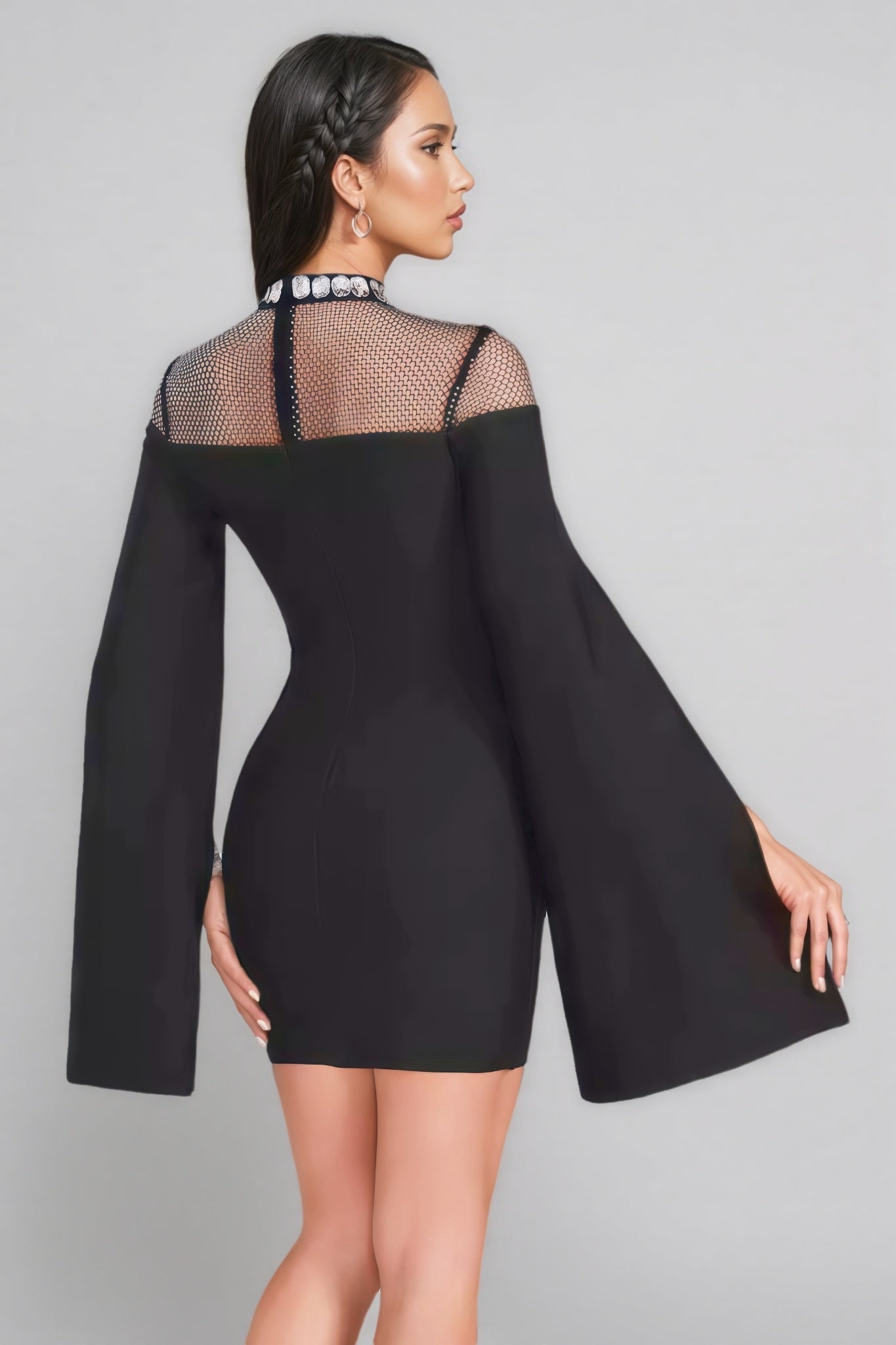 Della Rhinestone Long Sleeve Split Mini Dress - View 5