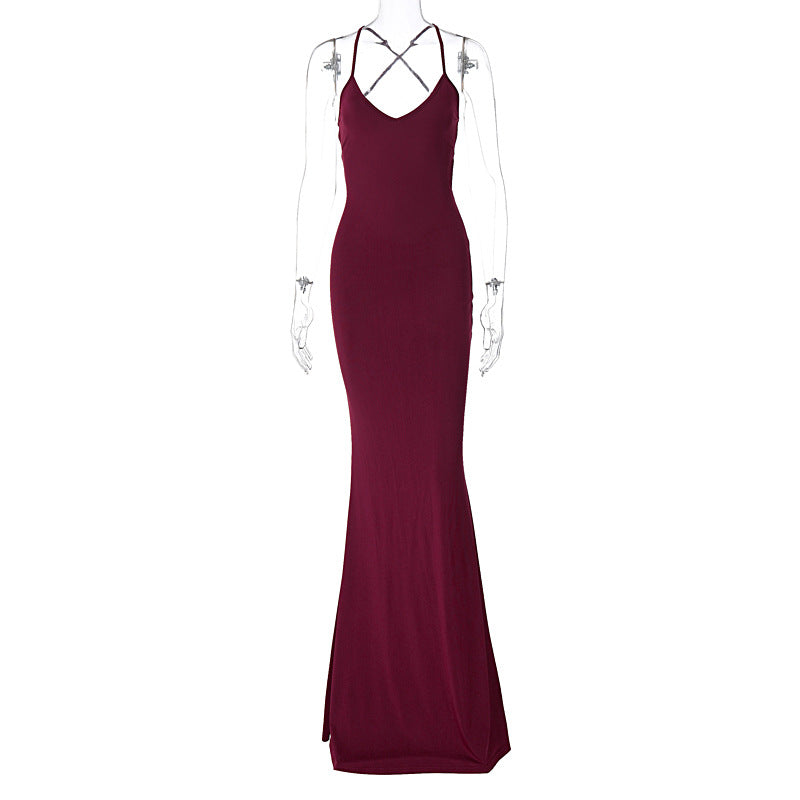 Women Clothing Winter Sexy Backless Lace up Fold Dress - View 5